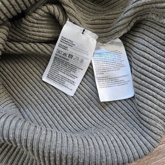 H&M Khaki Green Rib Knit Long Sleeve Midi Dress With Square Neckline Size Small - Picture 12 of 17